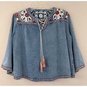 Double D Ranch Women's Small Top Shirt Blouse Pullover Flare Split Sleeves